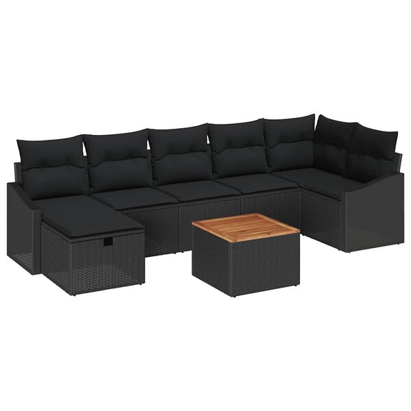 vidaXL Ensemble de canapé de jardin avec coussin 8 Pièces Noir Poly rotin