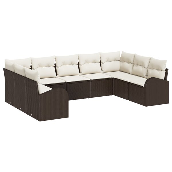 vidaXL Ensemble de canapé de jardin 9 pièces avec coussins Marron en poly rattan