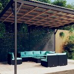 vidaXL Salon de jardin 9 Pièces avec coussins Résine tressée Noir