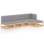 vidaXL Salon de jardin 5 Pièces avec coussins Bois de pin massif