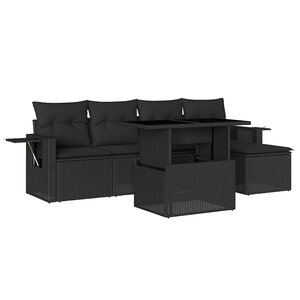 vidaXL Salon de jardin 6 Pièces avec coussins noir résine tressée