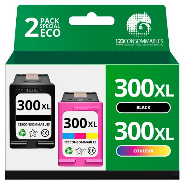 Pack compatible 2 cartouches HP 300 XL noir et couleur