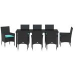 vidaXL Ensemble table et chaises avec coussin 9 Pièces Noir Rotin PE