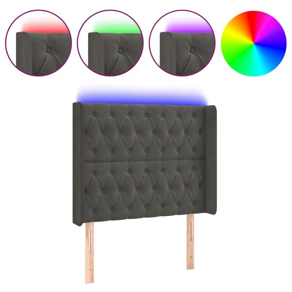 vidaXL Tête de lit à LED Gris foncé 103x16x118/128 cm Velours