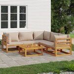 vidaXL Salon de jardin 6 Pièces avec coussins taupe bois massif