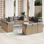 vidaXL Salon de jardin avec coussins 12 Pièces beige résine tressée