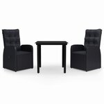 vidaXL Ensemble à manger de jardin avec coussins 3 Pièces noir