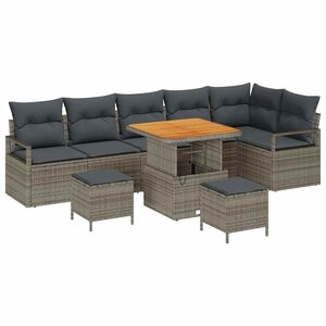 vidaXL Ensemble de canapé de jardin avec coussin 9 Pièces Gris Poly rotin