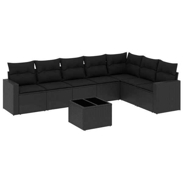 vidaXL Salon de jardin 8 Pièces avec coussins noir résine tressée