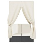 vidaXL Chaise longue double avec toit et rideaux noir résine tressée