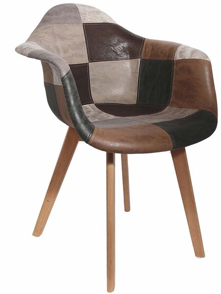 Fauteuil en bois et simili cuir Patchwork