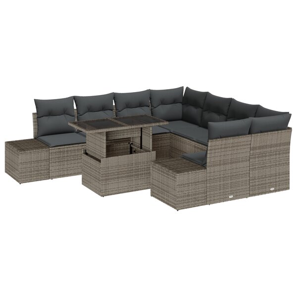 vidaXL Canapé de jardin 9 pièces avec coussins gris en poly rotin