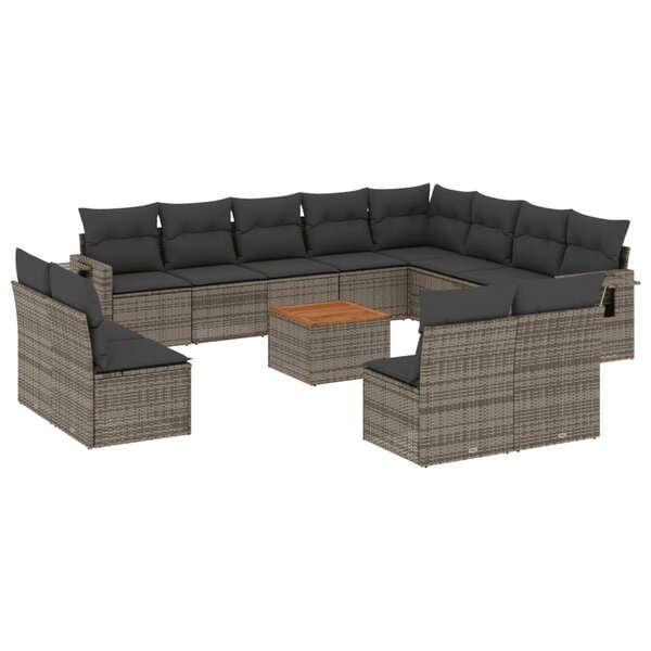 vidaXL Salon de jardin avec coussins 13 Pièces gris résine tressée