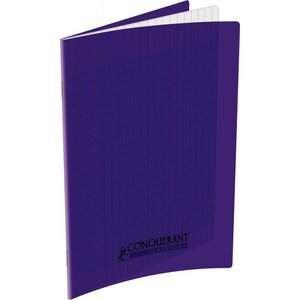 Cahier 60 pages seyès 90 g  couverture polypropylène violet  format 17 x 22 cm  CONQUERANT