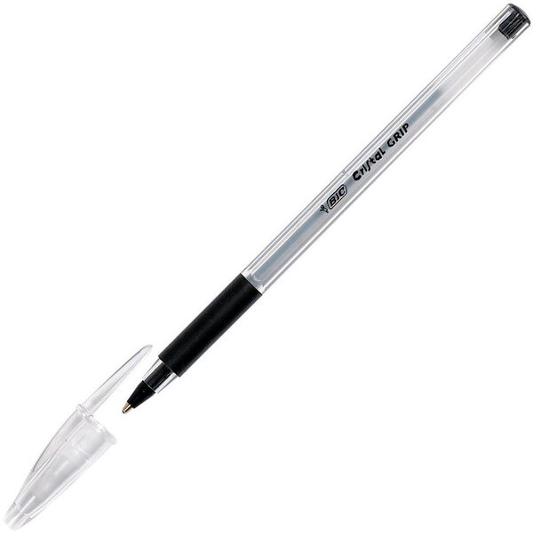 Stylo bille, Cristal Grip, zone de préhension transparente, pointe moyenne de 1 mm, corps en plastique translucide, encre noire (paquet 20 unités)