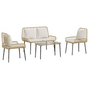 vidaXL Ensemble de meubles de jardin 4 pc Noir et Crème polyrotin