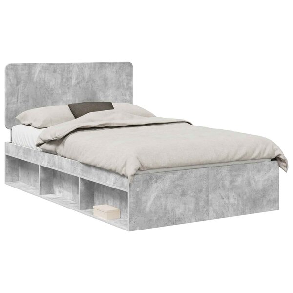 vidaXL Cadre de lit Gris Béton 135 x 190 cm Bois de pin massif