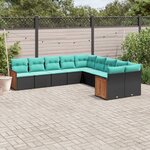 vidaXL Salon de jardin 10 Pièces avec coussins noir résine tressée
