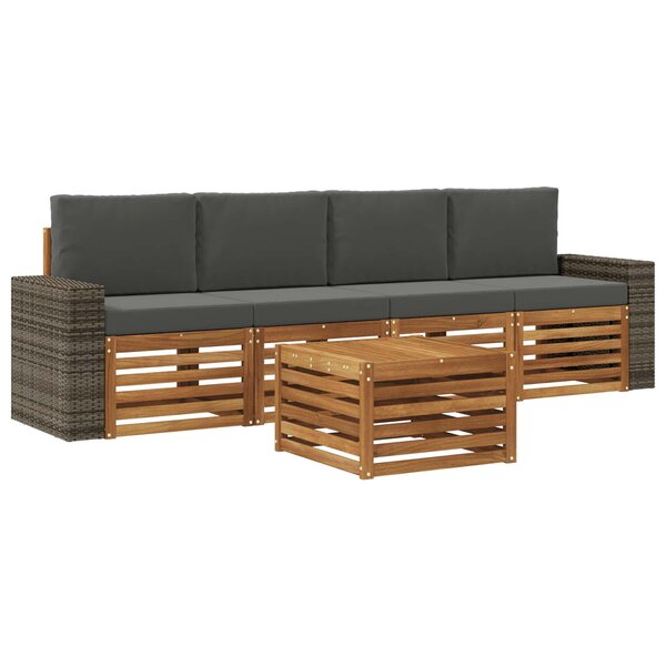 vidaXL Ensemble de canapés d'extérieur 5 pc Naturel et Anthracite