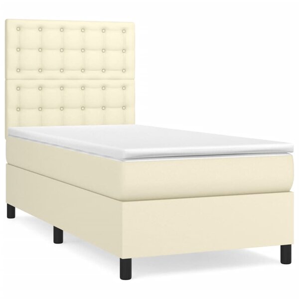 vidaXL Lit à sommier tapissier avec matelas Crème 90x190 cm Similicuir