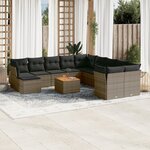 vidaXL Salon de jardin avec coussins 12 Pièces gris résine tressée