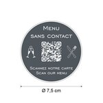 Menu sans contact personnalisé format rond QR Code - Présentation menu hôtel restaurant sans contact - Couleur gris