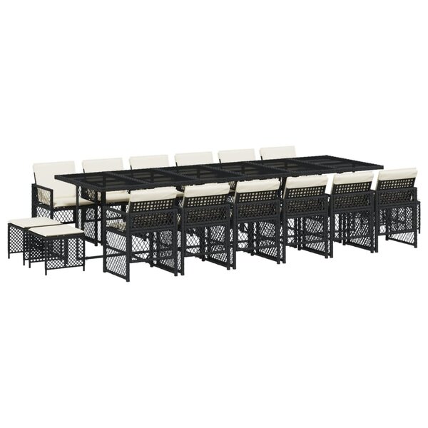 vidaXL Ensemble à manger de jardin 17 Pièces coussins noir résine tressée
