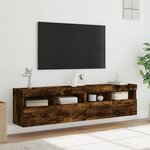 vidaXL Meubles TV muraux et lumières LED 2Pièces chêne fumé 80x30x40 cm