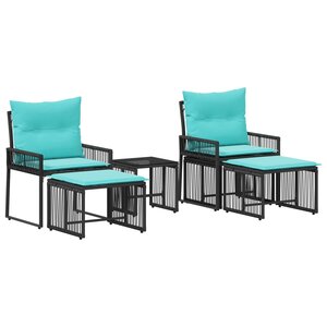vidaXL Ensemble de meubles d'extérieur 11 pc Noir et turquoise