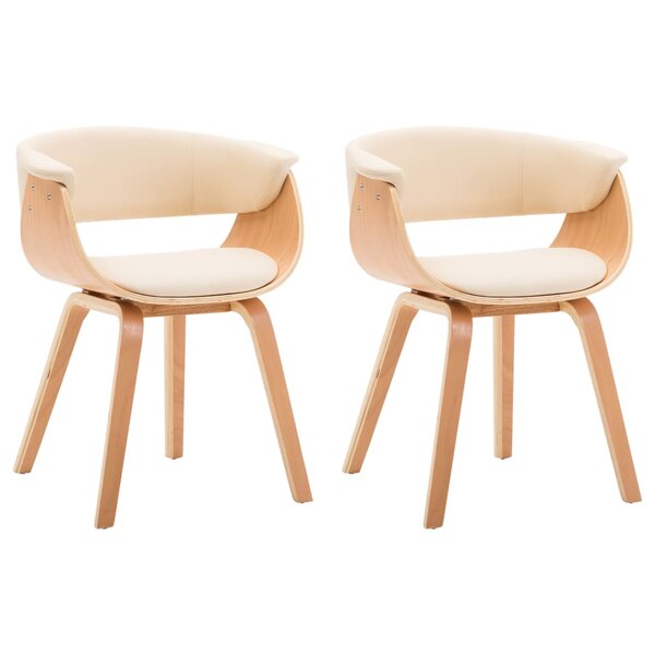 vidaXL Chaises à manger lot de 2 crème bois courbé et similicuir