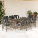 vidaXL Ensemble à manger de jardin et coussins 9 Pièces gris clair rotin