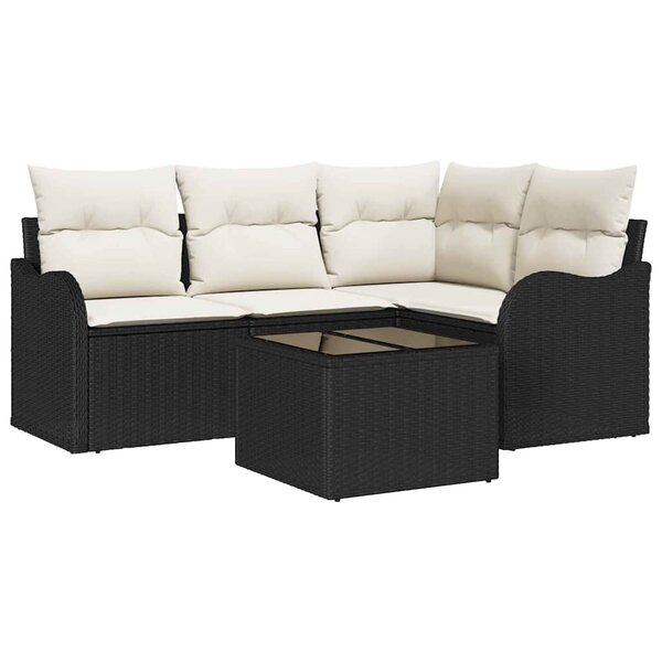 vidaXL Ensemble de canapé de jardin avec coussin 5 Pièces Noir Poly rotin