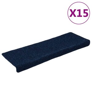 vidaXL Tapis d'escalier autocollants 15 pièces 65 x 21 x 4 cm Bleu marine Bord rectangulaire