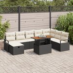vidaXL Ensemble de Canapé de Jardin 9 Pièces avec Coussins Noir Poly Rattan