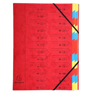 Trieur Agrafé Avec Élastiques 24 Compartiments - Rouge - X 8 - Exacompta