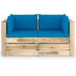 vidaXL Canapé de jardin 2 places avec coussins Bois imprégné de vert