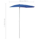 vidaXL Demi-parasol de jardin avec mât 180x90 cm Bleu azuré