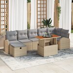 Ensemble de canapé de jardin 8 pièces avec coussins beige en poly rattan