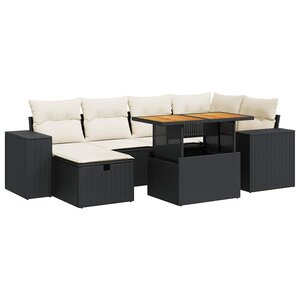 vidaXL Salon de jardin avec coussins 8 Pièces noir résine tressée acacia