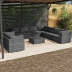 vidaXL Salon de jardin 10 Pièces avec coussins Gris Résine tressée