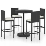 vidaXL Ensemble de bar de jardin 5 Pièces et coussins Résine tressée Noir
