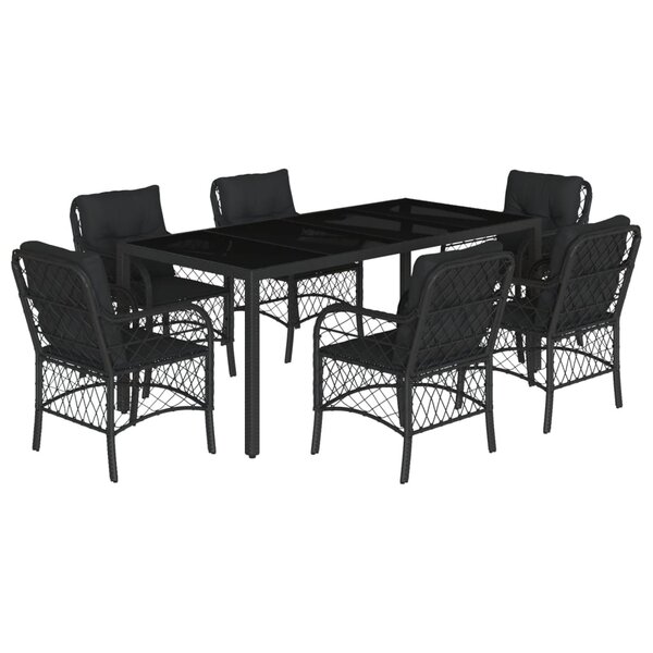 vidaXL Ensemble à manger de jardin coussins 7Pièces Noir Résine tressée