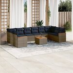 vidaXL Salon de jardin 11 Pièces avec coussins gris résine tressée
