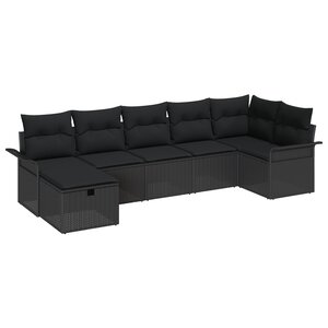 vidaXL Ensemble de canapé de jardin avec coussin 7 Pièces Noir Poly rotin