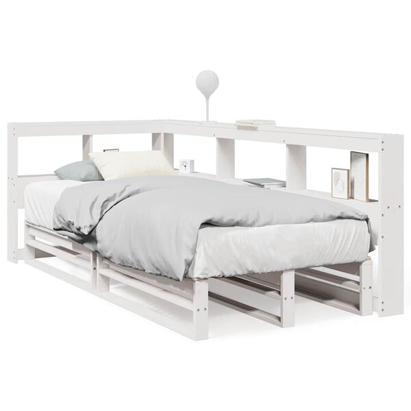 vidaXL Lit bibliothèque sans matelas blanc 90x190cm bois de pin massif