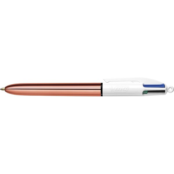 Stylo à bille rétractable 4Colours Shine pointe moyenne corps rose or BIC