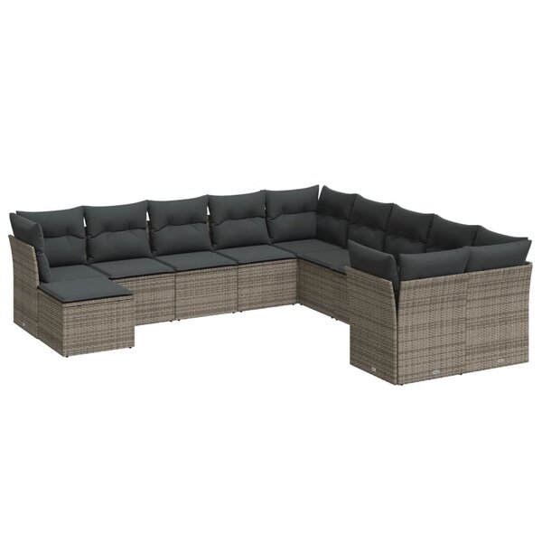 vidaXL Salon de jardin 11 Pièces avec coussins gris résine tressée