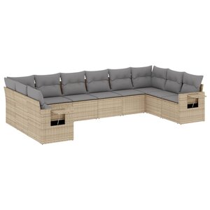 vidaXL Salon de jardin avec coussins 10 Pièces beige résine tressée