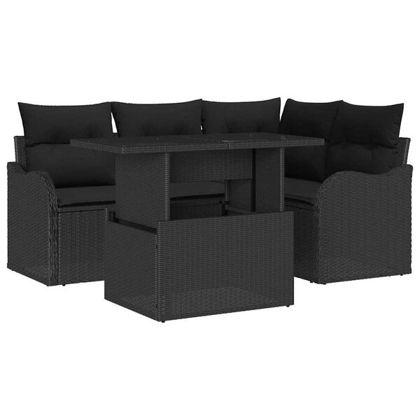vidaXL Ensemble de canapé de jardin avec coussin 5 Pièces Noir Poly rotin