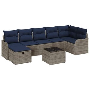vidaXL Ensemble de Canapés avec coussin Gris et marine polyrotin